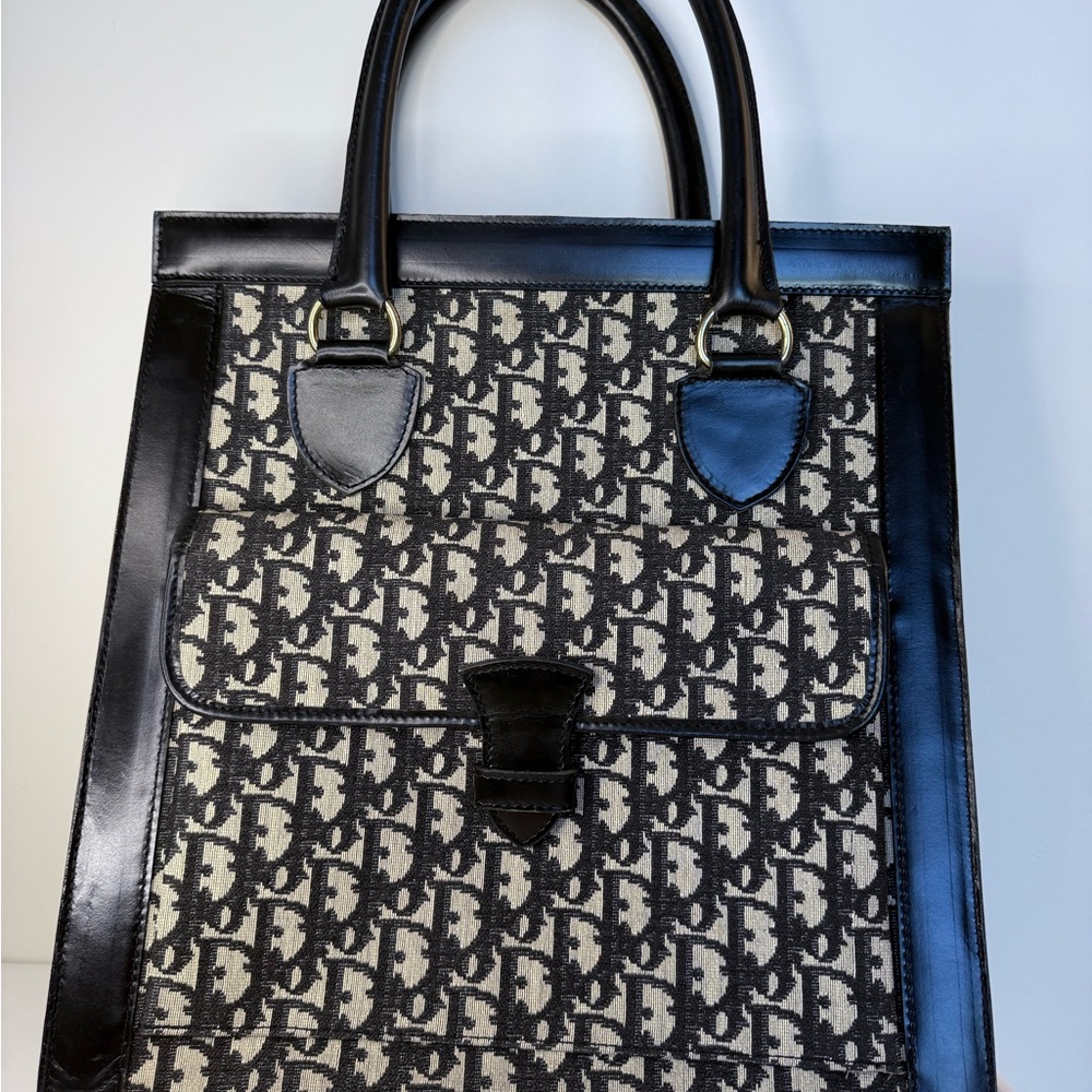 Vintage Dior Monogram Navy and Cream Tote